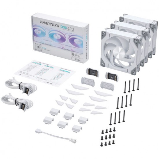 Phanteks D30-120 D-RGB Fan 12cm (120mm) Beyaz 3'lü Set