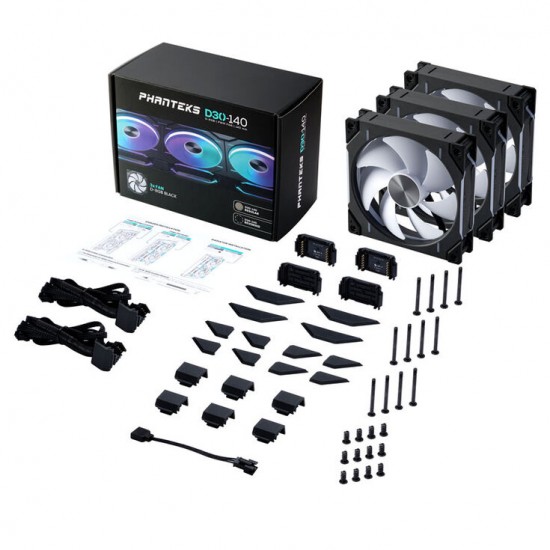Phanteks D30-140 D-RGB Fan 14cm (140mm) Siyah 3'lü Set