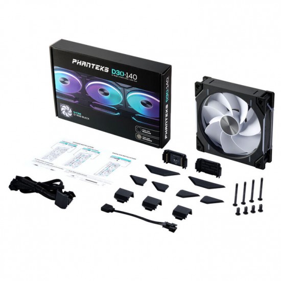Phanteks D30 PWM Reverse Airflow, D-RGB Fan - 140mm, Siyah