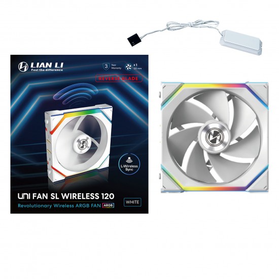 Lian Li UNI FAN SL Wireless ARGB PWM Fan - 120mm, Beyaz Renk - Reverse Blade Lian Li UNI FAN SL Wireless ARGB PWM Fan - 120mm, Beyaz Renk - Reverse Blade
