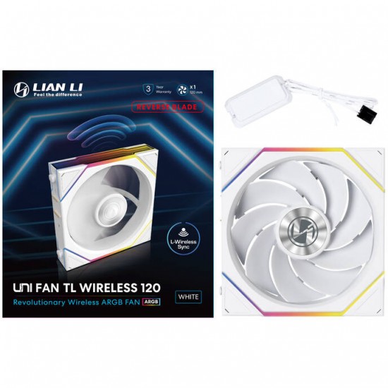 Lian Li UNI FAN TL Wireless 120mm RGB - White - Reverse Blade - Model: 14RTL1W1W Lian Li UNI FAN TL Wireless 120mm RGB - White - Reverse Blade - Model: 14RTL1W1W