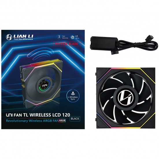 Lian Li UNI FAN TL Wireless LCD Fan - ARGB, PWM - 120mm - Siyah Renk - Reverse Blade Lian Li UNI FAN TL Wireless LCD Fan - ARGB, PWM - 120mm - Siyah Renk - Reverse Blade