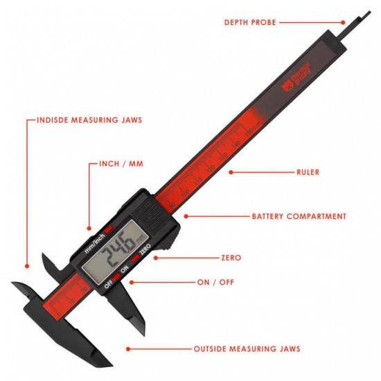 Thermal Grizzly TG Digital Caliper, 150mm, IP54, ABS - Black (Dijital Kumpas)