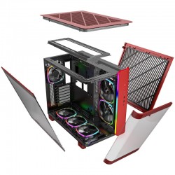 Montech KING 95 PRO - Tempered Glass veya Mesh Kullanım, ARGB (6 Fanlı) Kırmızı Renk