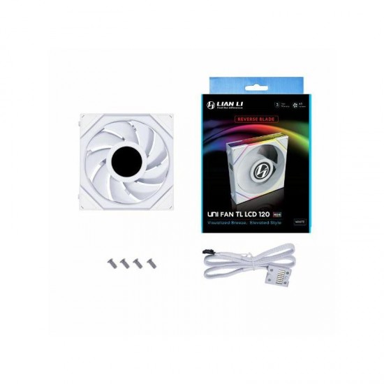 Lian Li UNI FAN TL LCD 120mm Beyaz Fan - Model: 12RTLLCD1W - Reverse Blade Lian Li UNI FAN TL LCD 120mm Beyaz Fan - Model: 12RTLLCD1W - Reverse Blade