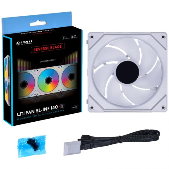 Lian Li UNI FAN SL Infinity (SL-INF) 140mm ARGB PWM - Reverse Blade - Beyaz