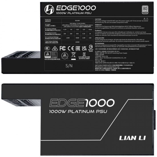 Lian Li EDGE EG1000 80 PLUS Platinum Power Supply, PCIe 5.1, ATX 3.1 - 1000 Watts, Black