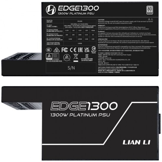 Lian Li EDGE EG1300 80 PLUS Platinum Power Supply, PCIe 5.1, ATX 3.1 - 1300 Watts, Black