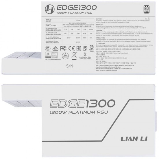 Lian Li EDGE EG1300 80 PLUS Platinum Power Supply, PCIe 5.1, ATX 3.1 - 1300 Watts, White