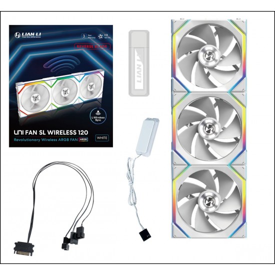 Lian Li UNI FAN SL Wireless ARGB PWM Fan - 3lü Set Kontrolcü Dahil -120mm - Beyaz Renk - Reverse Blade Lian Li UNI FAN SL Wireless ARGB PWM Fan - 3lü Set Kontrolcü Dahil -120mm - Beyaz Renk - Reverse Blade