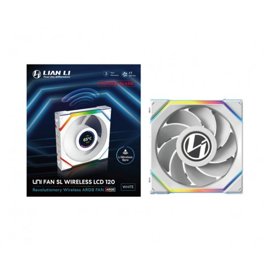 Lian Li UNI FAN SL Wireless LCD Fan - ARGB, PWM - 120mm - Beyaz Renk - Reverse Blade Lian Li UNI FAN SL Wireless LCD Fan - ARGB, PWM - 120mm - Beyaz Renk - Reverse Blade