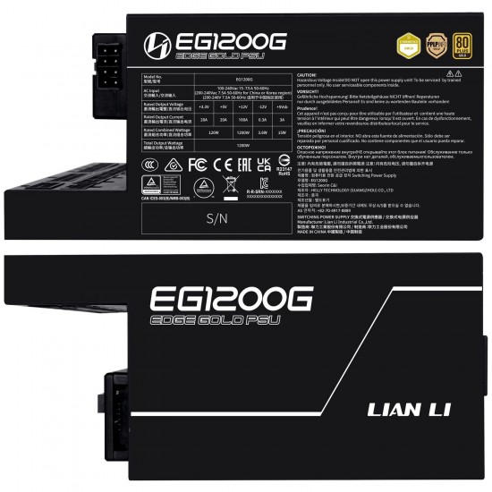 Lian Li EDGE GOLD 1200 80 PLUS Gold power supply, PCIe 5.1, ATX 3.1 - 1,200 watts, Black, (USB Hub Dahildir)