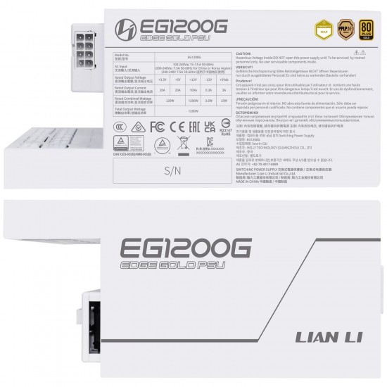 Lian Li EDGE GOLD 1200 80 PLUS Gold power supply, PCIe 5.1, ATX 3.1 - 1,200 watts, White, (USB Hub Dahildir)
