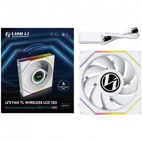 Lian Li UNI FAN TL Wireless LCD Fan - ARGB, PWM - 120mm - Beyaz Renk Lian Li UNI FAN TL Wireless LCD Fan - ARGB, PWM - 120mm - Beyaz Renk