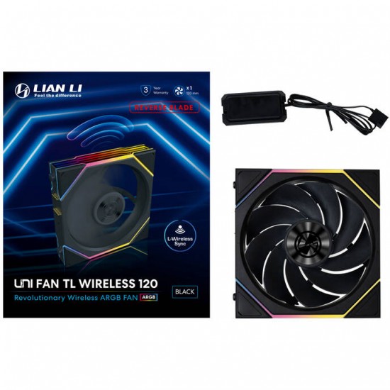 Lian Li UNI FAN TL Wireless 120mm RGB - Black - Reverse Blade - Model: 12RTL1W1B Lian Li UNI FAN TL Wireless 120mm RGB - Black - Reverse Blade - Model: 12RTL1W1B