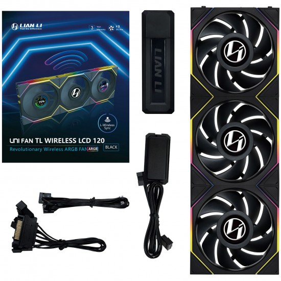 Lian Li UNI FAN TL Wireless LCD Fan - ARGB, PWM - 120mm - Siyah Renk - Kontrolcü Dahil 3'lü Set Lian Li UNI FAN TL Wireless LCD Fan - ARGB, PWM - 120mm - Siyah Renk - Kontrolcü Dahil 3'lü Set