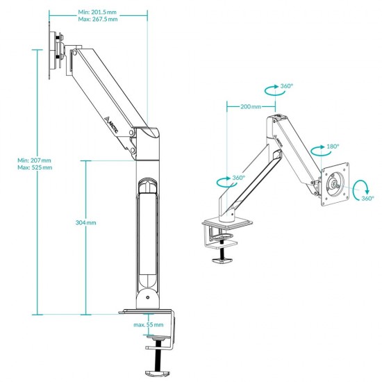 Arctic X1-3D Desk Mount Gas Spring Monitor Arm