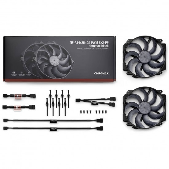 Noctua NF-A14X25r G2 PWM Sx2-PP chromax.black Fan - LCP - 140mm - 2Pcs