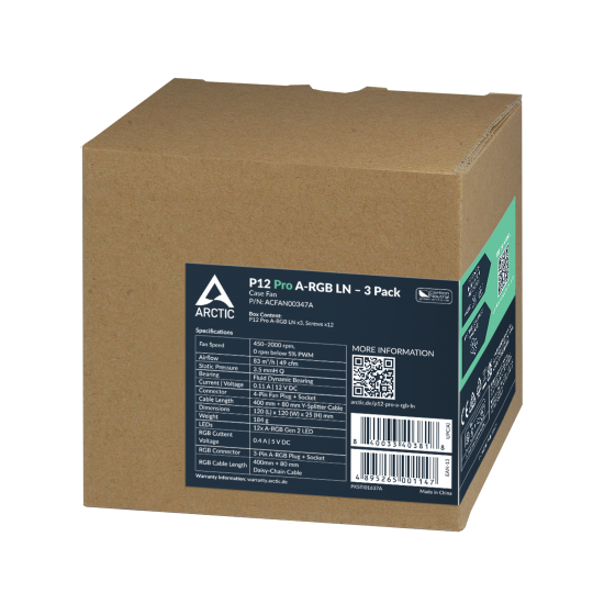 Arctic P12 Pro A-RGB LN (Less Noise Series) - 3-Pack 120 mm PWM Fan Arctic P12 Pro A-RGB LN (Less Noise Series) - 3-Pack 120 mm PWM Fan
