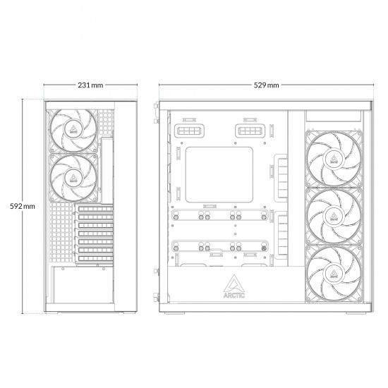 Arctic Xtender VG Black (Mirror Glass) Premium E-ATX PC Case with Vertical GPU
