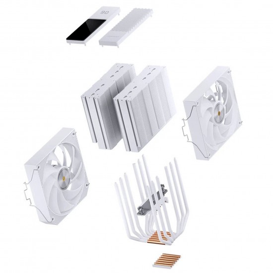 Jonsbo CC90 CPU Cooler, Dual Tower, 130mm PWM Fan, Display - White