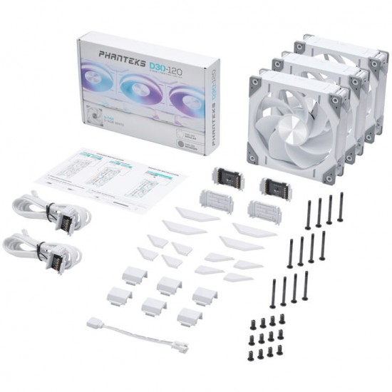 Phanteks D30-120 D-RGB Fan 12cm (120mm) Beyaz 3'lü Set - Reverse Airflow Phanteks D30-120 D-RGB Fan 12cm (120mm) Beyaz 3'lü Set - Reverse Airflow