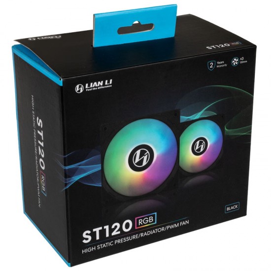Lian Li ST120 RGB PWM Fan - 3'lü Set + Kontrolcü Devre - 120mm, Siyah Renk