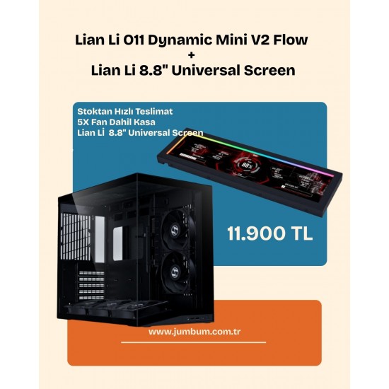 Bundle Pack - Lian Li Universal Screen 8.8 + Lian Li O11 Dynamic Mini V2 Flow - (Black)