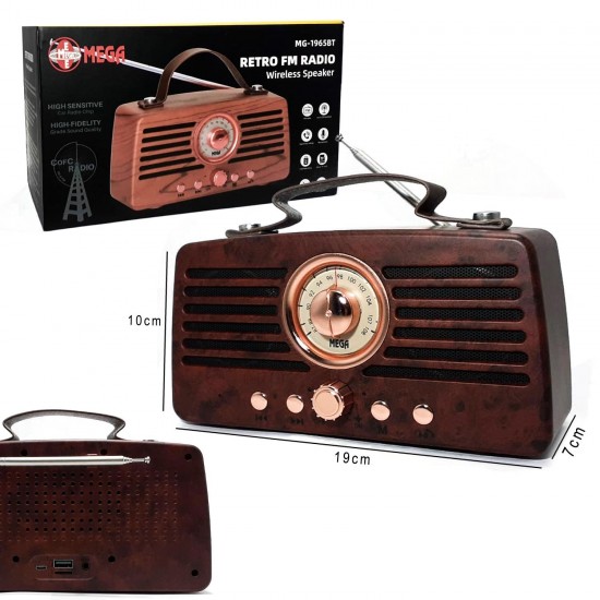 Retro Tarz Nostaljik Görünümlü Tasarım Radyo - Mega MG-1965BT