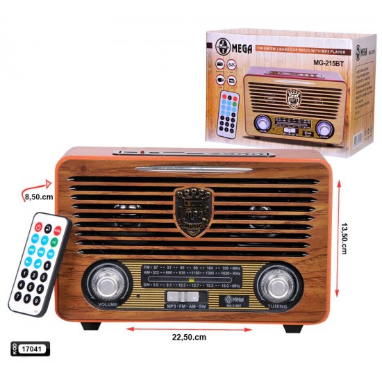 Radyo Nostalji̇ Şarjli Bt/Usb/Sd/Fm Mega Mg-215Bt