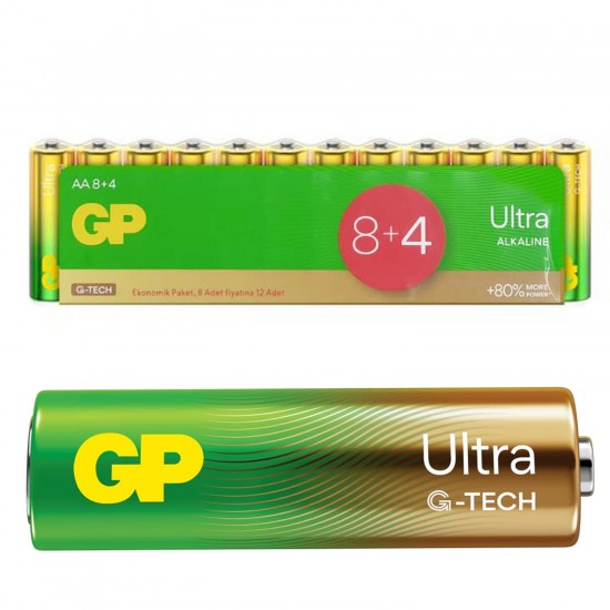 Gp Ultra G-Tech Aa Kalem Pil Alkalin 12Li Paket